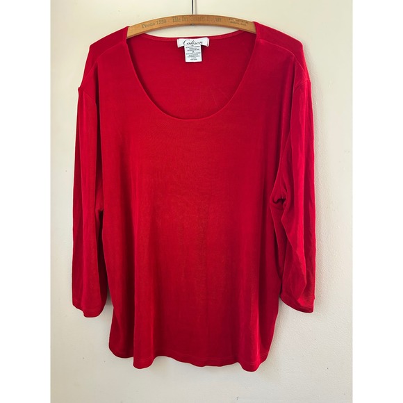 Calison Tops - Vintage‎ Calison Women's 1X Red Ribbed Scoop Neck 3/4 Sleeve Top Holiday Glam